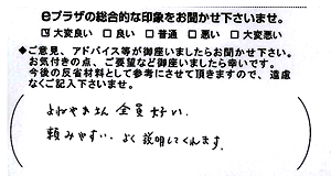 よねやまさん全員好い。頼みやすい。よく説明してくれます。